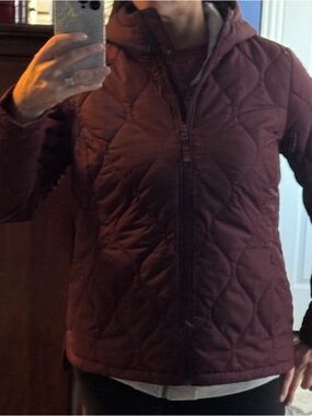 Lands' End Quilted Hooded Puffer Jacket - Wine